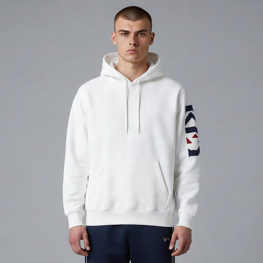 Rey Crown Sleeve Print Hoodie - White
