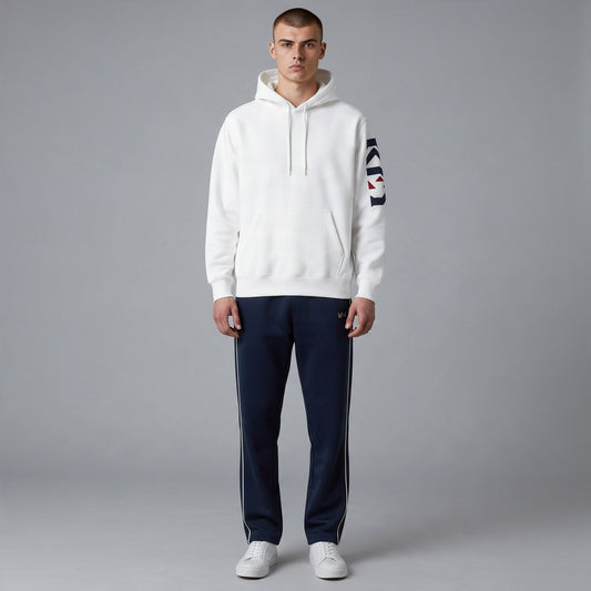 Rey Crown Sleeve Print Hoodie - White