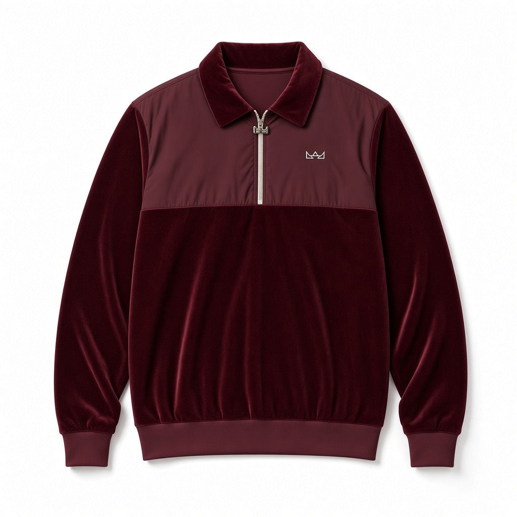 Rey Royal Zip Velour Polo - Ruby Red