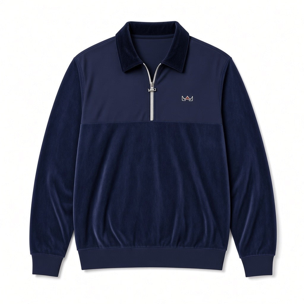Rey Royal Zip Velour Polo - Navy