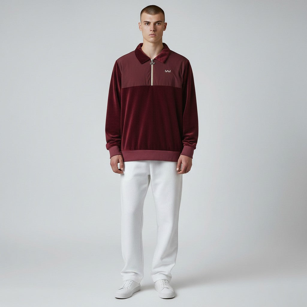 Rey Royal Zip Velour Polo - Ruby Red