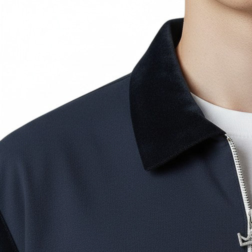 Rey Royal Zip Velour Polo - Navy