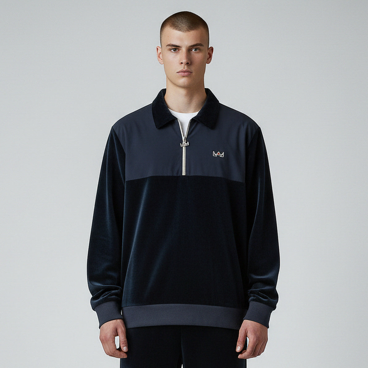 Rey Royal Zip Velour Polo - Navy