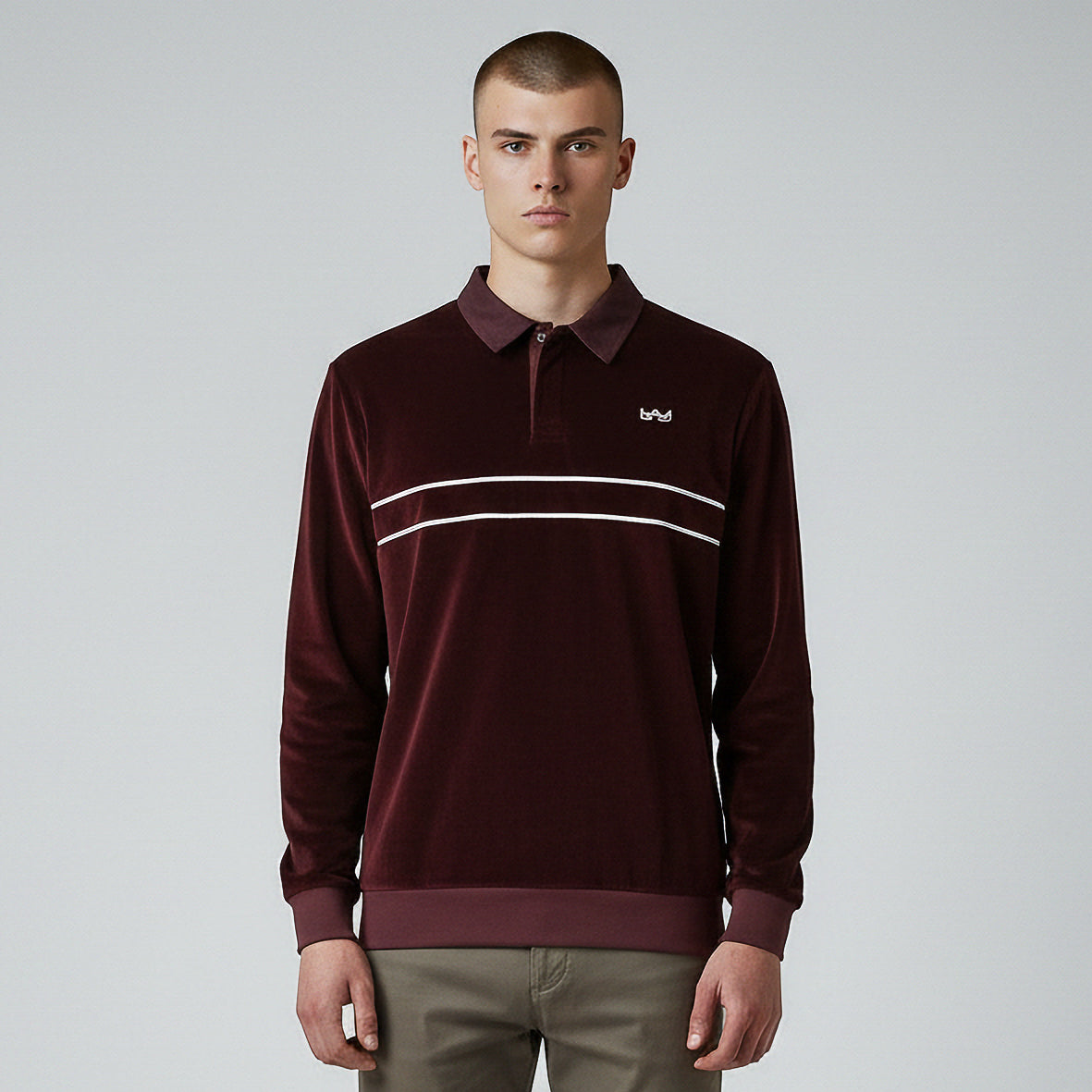 Rey Royal Button Velour Polo - Ruby Red
