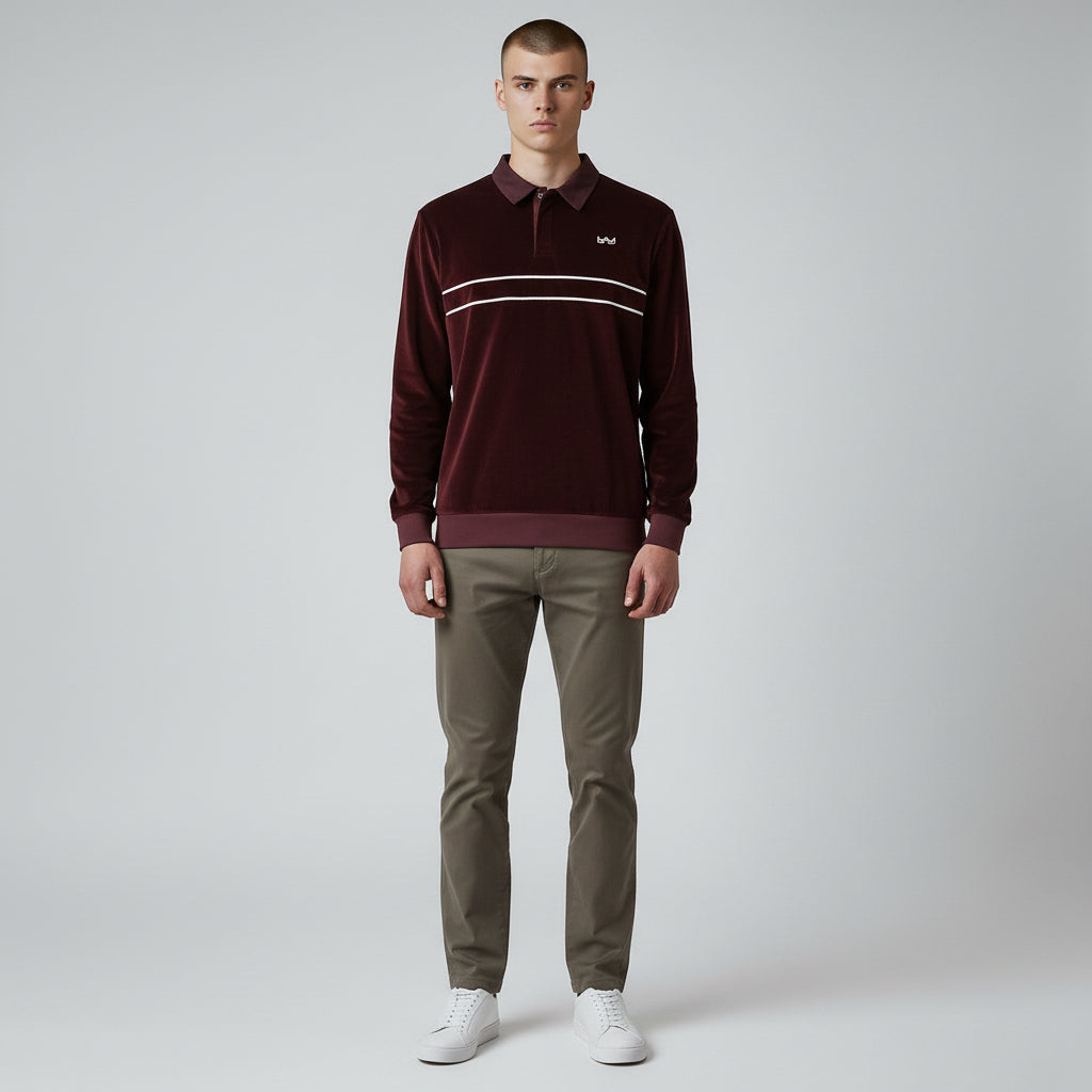Rey Royal Button Velour Polo - Ruby Red