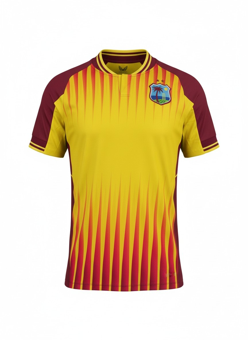 Castore Mens Cricket Top / West Indies / Yellow Maroon / RRP £60